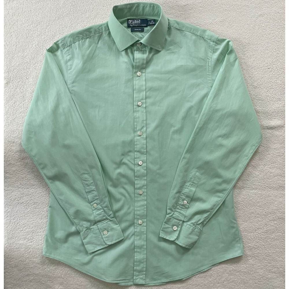 Polo By Ralph Lauren Dress Shirt Men 16 40/41 Light Green Button Down Custom Fit